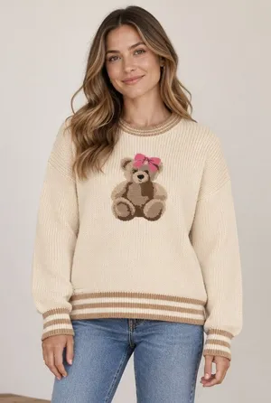 SIMPLY SOUTHERN Teddy Bear With Bow Sweater Size XXL NEW thumbnail 1