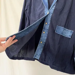 Navy & Blue Denim Corduroy Look Shacket Button Up Shirt S thumbnail 2