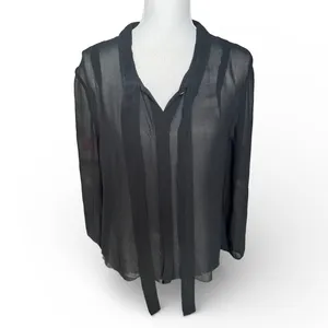 Aritzia Babaton Liberty black blouse necktie button down silk professional work thumbnail 3