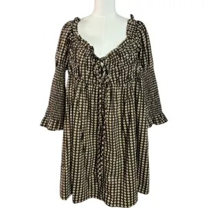 Free People Retro 70s Babydoll Star Dip Mini Dress in Black Combo Size Medium thumbnail 9