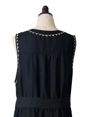 Soft Surroundings Embroidered Tiered Midi Dress Size 2X Linen Blend Belted Black thumbnail 10