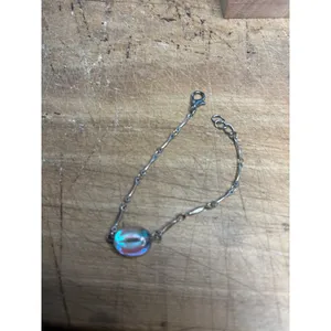 Iridescent Beaded Sterling Silver Bracelet With Oval Glass Accent & Lobster Clas thumbnail 4