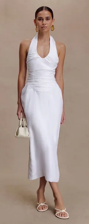 NEW Meshki Daniela Ruched Halter Midi Dress - White XXL thumbnail 1