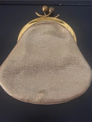 Vintage Gold Lame Kiss Lock Evening Clutch Purse Metallic Formal Wedding Handbag thumbnail 2