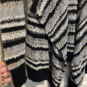 American Eagle Cardigan Sweater Women's S Crochet Open Front Black White Stripes thumbnail 5