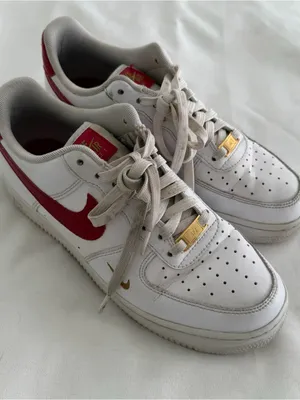 Nike Air Force 1s in white and gym red with gold accents size women’s 9.5 thumbnail 1
