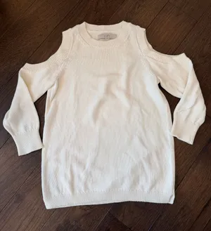 LOFT Cream Cold-Shoulder Knit Sweater Size XS - C54-149 thumbnail 1
