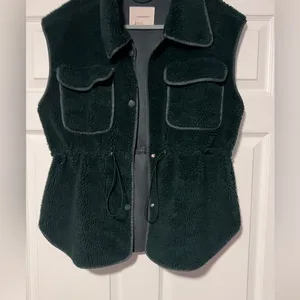 Anthropologie $128 Hunter Green Warm Cozy Cinched Faux Shearling‎ Vest Fall thumbnail 4