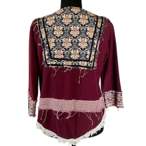 Gimmicks by BKE Boho Embroidered Jacket Size S Burgundy Open Front thumbnail 3