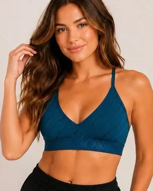PINK Victoria’s Secret Active Bralette Blue Teal Logo Sports Bra L thumbnail 1