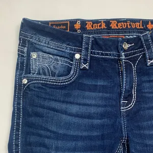Rock Revival 28 Sundee mid rise boot cut Dark Blue denim Jeans western chunky thumbnail 4