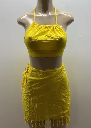 Yellow Halter Top and Fringe 100% Sarong Sarong Skirt thumbnail 1
