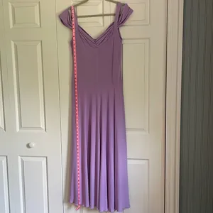 Evanese Lavender Maxi Dress L Off Shoulder Ruched Formal Evening Made USA thumbnail 4