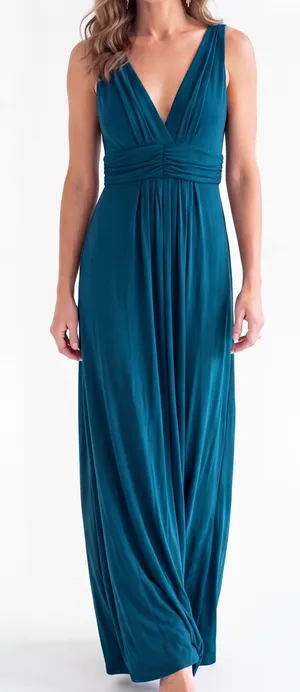 Vintage Y2K TART Teal V-Neck Pleated Maxi Dress Boho Fall wedding Guest thumbnail 1