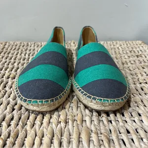 J. Crew Striped Canvas Slip-On Flat Espadrilles‎ Navy Kelly Green AW595 7 NIB thumbnail 3