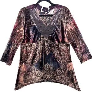 Style & Co Vintage Whimsigoth‎ Velvet Blouse Purple Medium thumbnail 1