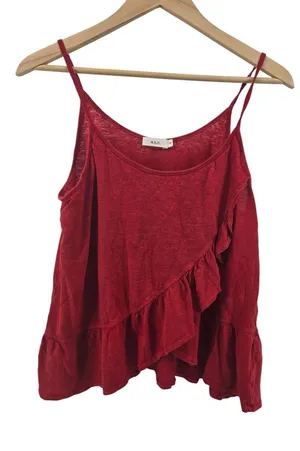 A.L.C.‎ Linen Cami Womens XS 8KTOP00235 Red Ruffle Peplum EUC thumbnail 1