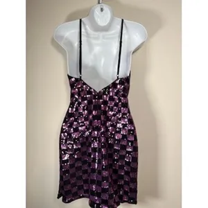 Lulus Size XS Checkered Sequin Halter Mini Dress Cocktail‎ Party Sleeveless thumbnail 6