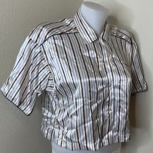 Val mode Lingerie New! Pajama Set Pj Shirt Shorts Stripes Button Up White Blue M thumbnail 5