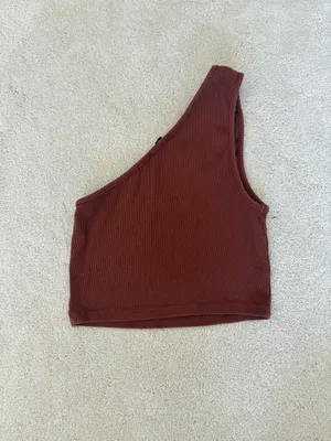 ZARA Brown Red One Shoulder Ribbed Crop Tank Top thumbnail 2