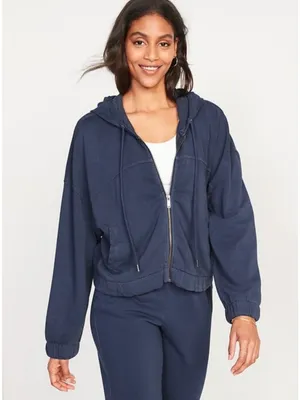 Old Navy Hoodie Zip Up Blue Vintage Cropped Casual‎ Sweatshirt XL thumbnail 1