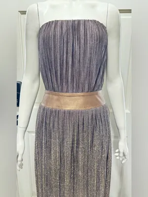 Dress the Population TUBE Metallic Brown Pleated Maxi Dress Wide Belt Sz M C-27 thumbnail 7