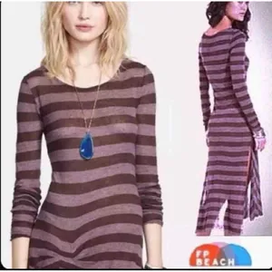 Free People Beach‎ Go Lightly Striped Linen Blend Maxi Swim Beach Cover Up XS thumbnail 3