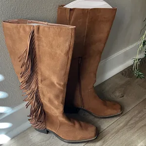 Women’s Fringe knee high side zipper suede boots thumbnail 6