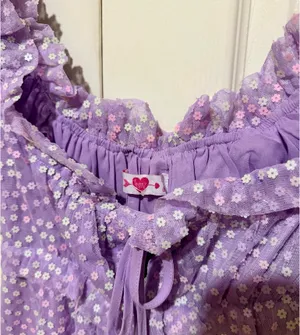 Buddy Love “Jac Puff” Sequin Purple Dress | M | Like-new Lavender Floral Overlay thumbnail 5