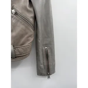 AllSaints Balfern Leather Biker‎ Jacket Women's Size 0 Taupe Moto Fall Edgy thumbnail 7