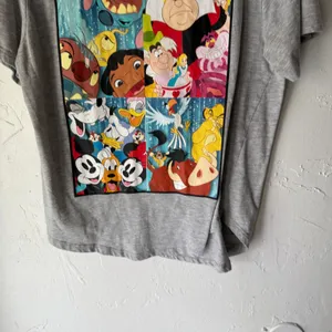Disney 100 Gray Character Collage‎ Graphic Tee Size XL Mickey Lilo Stitch thumbnail 4