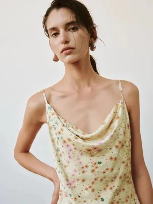 Floral Cowl Neck Satin Slip Midi Dress XS thumbnail 2