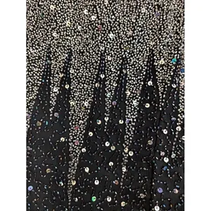 NWT Vintage Stenay Beaded Maxi Dress 14 Black Silver Sequin Silk Evening Gown thumbnail 4