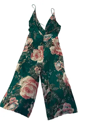 Free People Teal Floral Wrap Jumpsuit with Tie Waist thumbnail 2