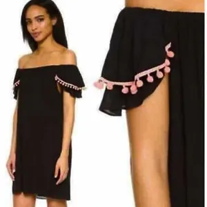 Misa Los Angeles Dreya Pom Pom Gauze Mini Dress Black‎ thumbnail 2