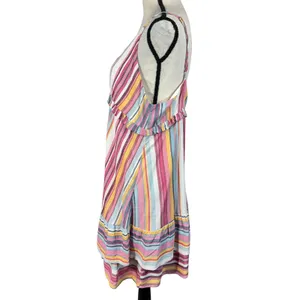 Umgee Large A-Line Mini Dress Striped V-Neck Lined Sleeveless Ruffled Multicolor thumbnail 7