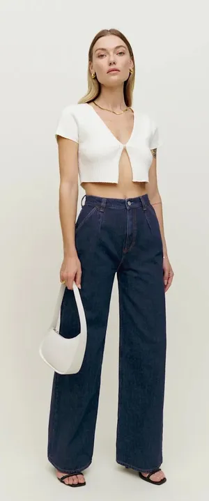 Reformation Miami Pleated Trouser Jeans size 25 Darkwash High Rise Wide Leg thumbnail 1