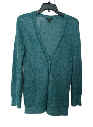 J CREW KID MOHAIR CARDIGAN SWEATER SHEER KNIT GREEN Size Small #KL14-8‎ thumbnail 1