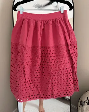 LOFT Rose Pink Eyelet Midi Skirt thumbnail 1