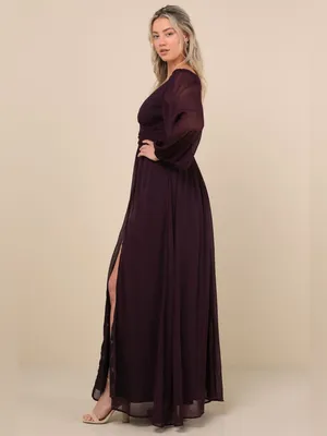 LULU’S Enchant My Love Dark Purple V-Neck Long Sleeve Maxi Dress thumbnail 6