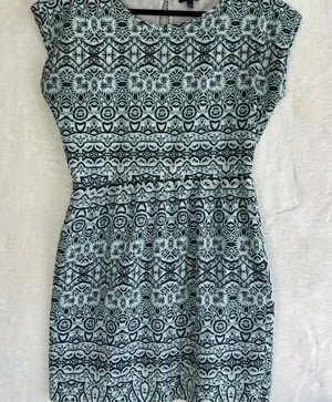 The Limited Teal Navy Medallion Print Sleeveless Elastic Waist‎ Shift Dress L thumbnail 1