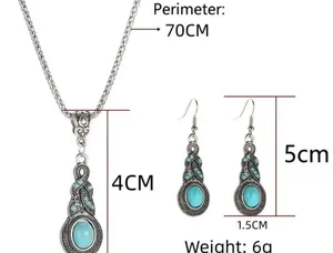 Set 3 pc Vintage Style Blue Crystal Inlaid Turquoise Pendant With Lantern Chain thumbnail 6