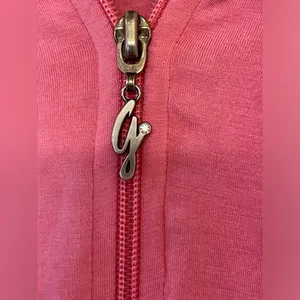 Guess Y2K Vintage Pink Zip Up Hoodie with Rhinestones Silky Pockets Size S‎ thumbnail 2