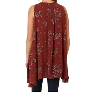 Free People Tree Swing Tunic Tank Mini Dress Crimson Floral Size XS Boho‎ thumbnail 2