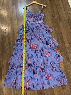 NWOT Pleated Floral Tiered Maxi Dress with Cutouts & 3D Flower Straps thumbnail 2