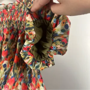 TCEC GREEN FLORAL SMOCK TOP puff sleeve cotton size medium thumbnail 6