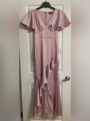 Lulus Eternal Bond Blush Satin Ruffled Flutter Sleeve Maxi Dress Size Small thumbnail 5