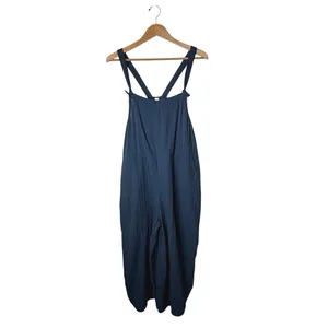 Pact Coastal Double Gauze Jumpsuit Women Medium Blue Organic Cotton Tie Strap thumbnail 2