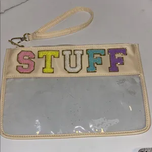 Source Unknown BEIGE COLORED CLEAR CHENILLE LETTER “STUFF”  BAG SUPER CUTE VERY VERSATILE FUN thumbnail 1