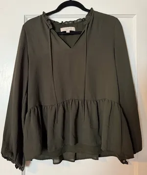 LOFT Dark Olive Women's Blouse thumbnail 1